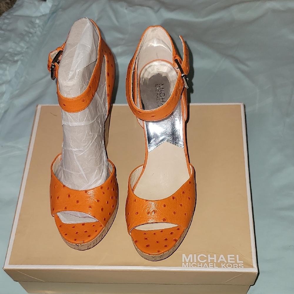 Michael Kors Orange Heels with Ankle Strap and Open Toe
